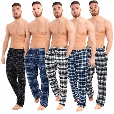 Mens Pyjamas Lounge Pants Cotton Flannel Bottoms Trouser Nightwear PJs Sleepwear • £9.99
