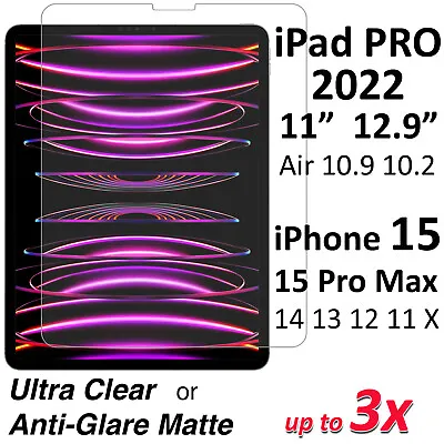 $4.99 • Buy Ultra Clear Or Matte Screen Protector For IPad 10.9  Pro 11  12.9  M2 IPhone 15
