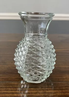 Vase Vintage FTD Florist Flower Vase Pineapple Pattern Clear Glass 5-3/4   1985 • $5.99