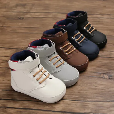 Newborn Baby Boy Pram Shoes Infant High Top Boots Toddler PreWalker Trainer 0-18 • £4.99