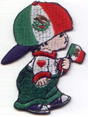 Mexico Boy/Flag Embroidered Patches 3 X2.3  Iron-on • $5