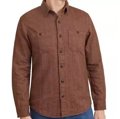 Lands End Rugged Mens Brown Herringbone Long Sleeve Shirt Choose  Size Large • $19.95