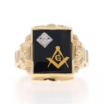 Yellow Gold Blue Lodge Vintage Men's Master Mason Ring -10k Onyx Diamond Masonic • $419.99