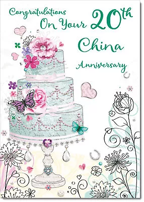 Doodlecards Your China 20th Wedding Anniversary Card Wedding Cake A5 Or A4 • £3.49