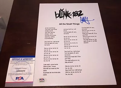 Matthew Matt Skiba Blink 182 All The Small Things Signed Lyric Sheet PSA A • $99.99