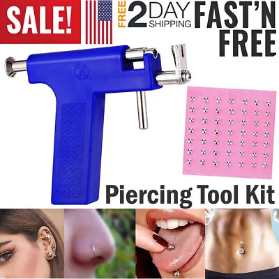 $10.99 • Buy DIY Professional Ear PIERCING GUN Body Nose Navel Tool Kit Set Jewelry 98 Studs 