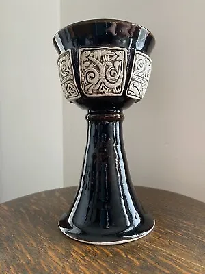 Art Pottery Brown/White Wine Goblet Chalice Medieval Viking Norse Celtic Panels • $27.99