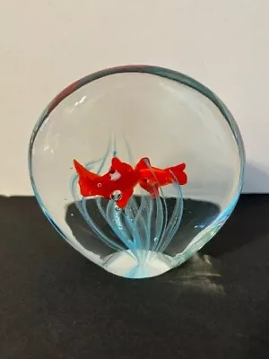 Round Art Glass Paperweight Controlled Bubbles Fish Aquarium Murano Style • $23