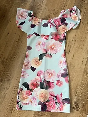 Girls Miss E-vie Floral Off Shoulder Dress Age 6-7 Years • £2