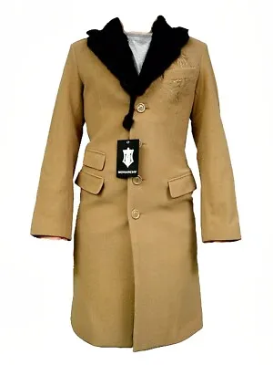 $37.99 • Buy New Monarchy Men's Wool Trench Coat - Full Length With Fur Collar - Tan  Large L
