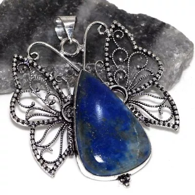 925 Silver Plated-Lapis Lazuli Ethnic Gemstone Butterfly Pendant Jewelry 2.5  JW • $2.99
