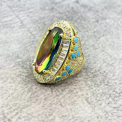 Women Simulated Mystic Topaz 925 Sterling Silver Ring Authentic Turkish Handmade • $39