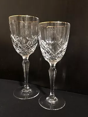 Set Of 2 Elegant Waterford Marquis Chelsea Gold Trim Wine Glasses 2 Diff Sizes • $29.96