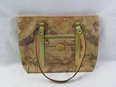 Vintage  1980's Allan Edward  World Map Tote Handbag Purse Large 17  X 12  • $26
