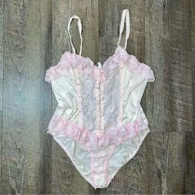 Vintage 80s True Vintage Pastel Coquette Lace Teddy Bodysuit Womens Size M/L • $30