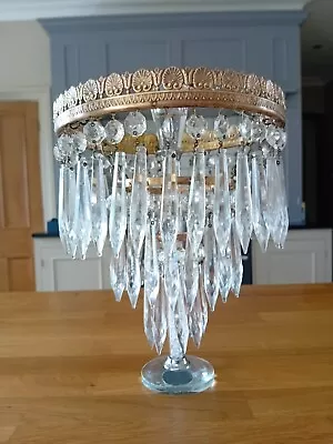 Chandelier Antique/Vintage Waterfall Brass And Crystal Drop 3 Tier • £40