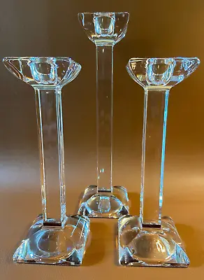3 VTG Villeroy & Boch Crystal Candle Holders 2 At 6 3/4  1 Is 8 3/4  T Clear • $28