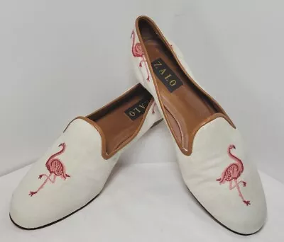 $45 • Buy Womens Zalo Flamingo Bird Theme Off White Flats Loafers Slip On Shoes 9MN CUTE!