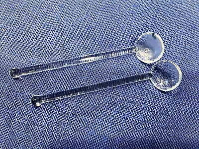 2 Vintage Clear Glass Hand Blown 2 1/2  Condiment Ladle Mayonnaise Spoons Unique • $12