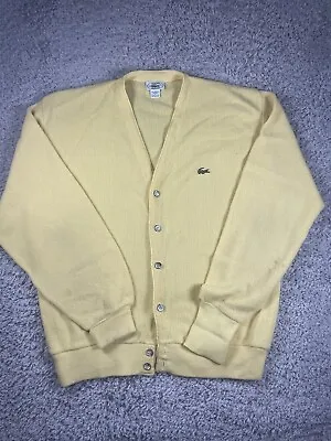 Lacoste Sweater Mens Large Vintage Yellow Cardigan Button Acrylic Izod Pockets • $24.74