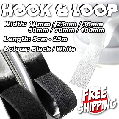 10/25/38/50/70/100mm Self-Adhesive Sew On Hook Loop Fastening Tape Black White  • $89.95