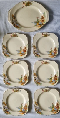 $60 • Buy J & G Meakin Sandwich Platter And Six Plates. Prince Charlie Design Reg: 561073