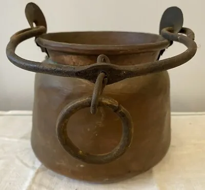 Rustic Primitive Hand Wrought/Hammered Copper Pot/Cauldron/Camp Pan Swing Handle • $225