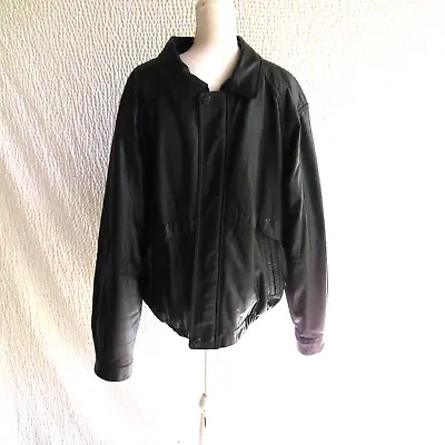 Black Leather Bomber Jacket XL Vintage 80s Zipper Snap Members Only • $25