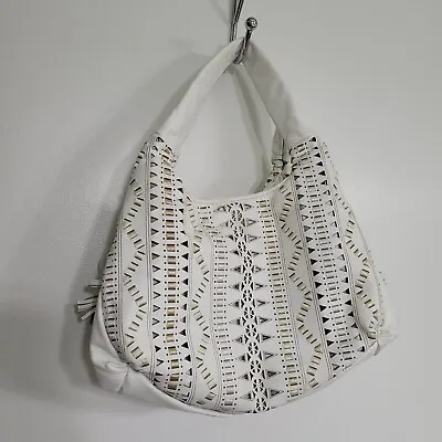 Francesco Biasia White Leather Mini Handbag Purse Laser Cut Boho Summer • $42.89