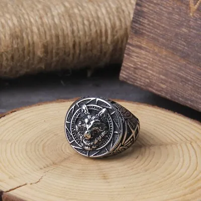 $10.95 • Buy Vikings Wolf Ring Jewelry Stainless Steel Rune Never Fade Gold Jewelry Mens Gift