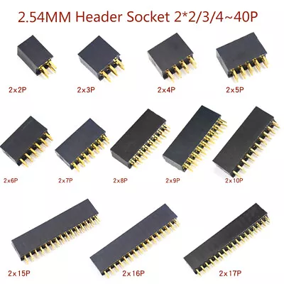 Female Pin Header Socket 2.54mm Connector Strip 2x2-2x40P Breadboard Double Row • $1.97