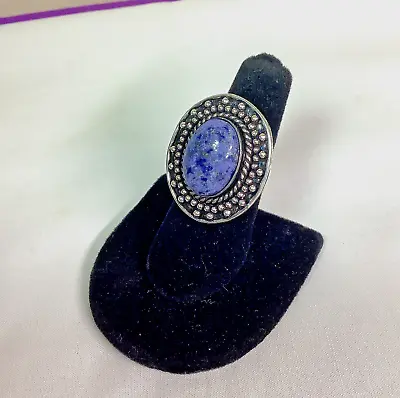 Natural Lapis Lazuli Oval Cocktail Ring Size 7 German Silver    R59 • $12.77