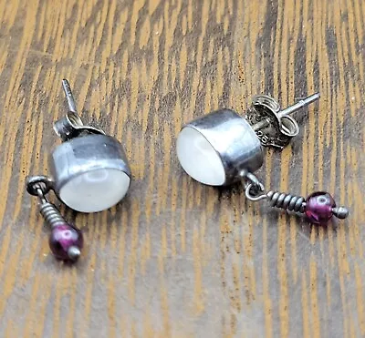 Vintage Silver 925 Mother Of Pearl Purple Bead Post Back Earrings .75  • $1.99