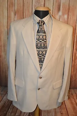 Stafford Men's Wool Polyester Cream 2 Front Button Sports Coat Sz 44L • $76.50