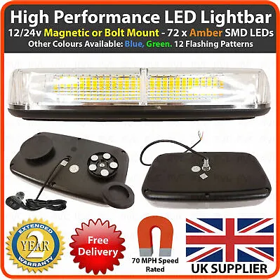 12/24v Amber LED Mini Lightbar Magnetic / Bolt Flashing Beacon Recovery Light • £37.99