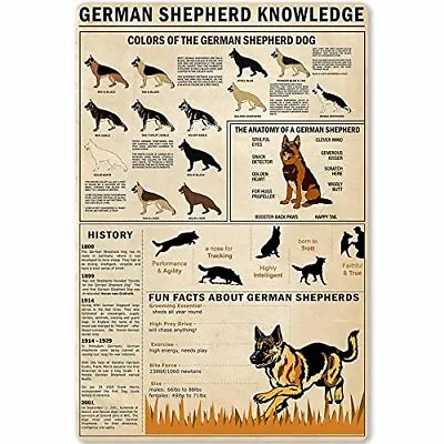 Metal Tin Sign German Shepherd Knowledge Animal Unplaning Poster Retro School In • $16.94
