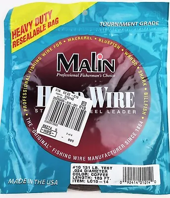 Malin LC10-14 #10 .024 Diameter Color: Coffee 163 Ft Stainless Steel Leader Wire • $15