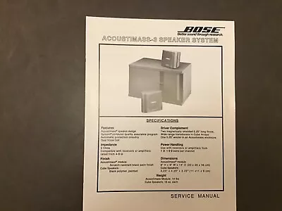 Bose Acoustimass 3 Speaker System  Service Manual Original • $7.89