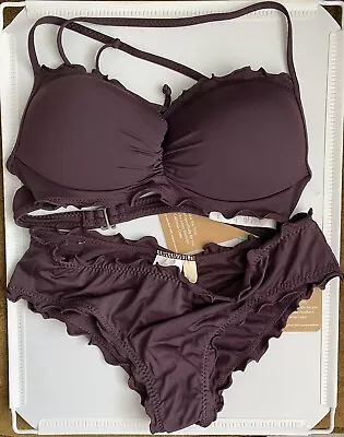 New Hobie Women's M Swim Suit Maroon 2 Pc Set Swimwear Push-Up Underwire Ruffle • $29.99