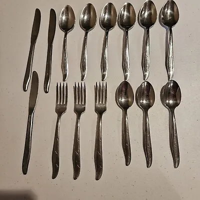 Mar-Crest Lot Of 15 Stainless Flatware Atomic Starburst Forks Knives & Spoons. • $15.95