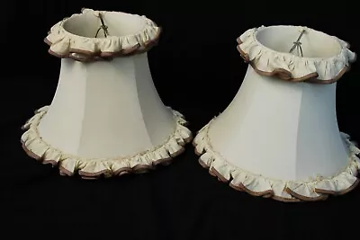 Vintage Pair Beige/brown Boudoir Lamp Shades Ruffled Clip-on Beautiful! • $34.97