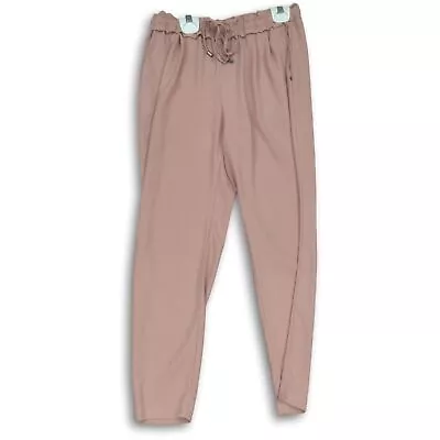 Zara Basic Womens Pink Pleated Pockets Drawstring Waistband Trouser Pants Sz XS • $19.49