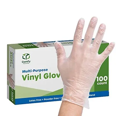 [100 Pack] Clear Powder Free Vinyl Disposable Plastic Gloves Medium • $12.14