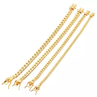 Miami Cuban Link Bracelet Men's Gold Plated 12 /9/ 8/ 6/ 5 Mm Safety Lock  BR500 • $13.99