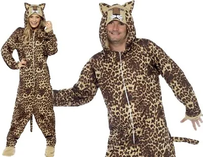 Adult Fancy Dress Hooded All In One Leopard Costume Mens Ladies Animal Smiffys • £32.99