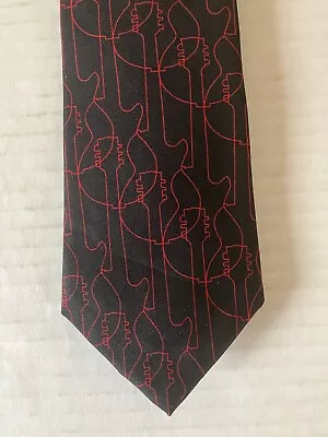 Josh Bach Men's Necktie Tie Silk Satin Black Red Guitar Outline Made In USA 57  • $10.95