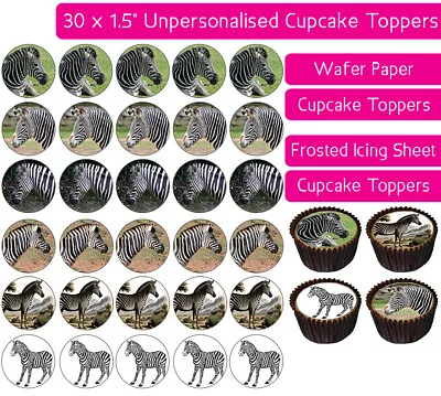 30 Zebra Edible Wafer & Icing Cupcakes Toppers Birthday Party Decor Animal Zoo • £2.25