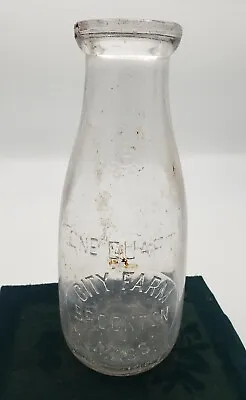 CITY FARM BROCKTON MASS. Antique Embossed Milk Bottle One Quart Rare Bottle ! • $24.88