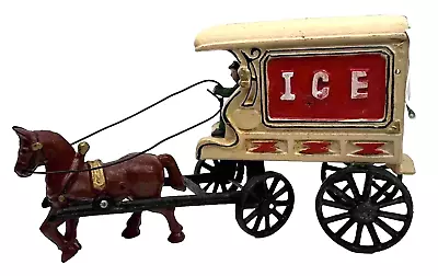 Vtg Cast Iron Horse Drawn Ice Delivery Wagon Cart Toy • $49.99