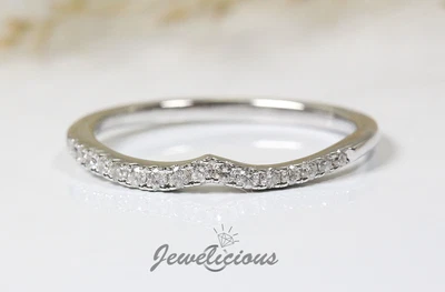 $385 • Buy Estate Natural Round Diamonds Dainty  V Shape Band Ring 14K White Gold